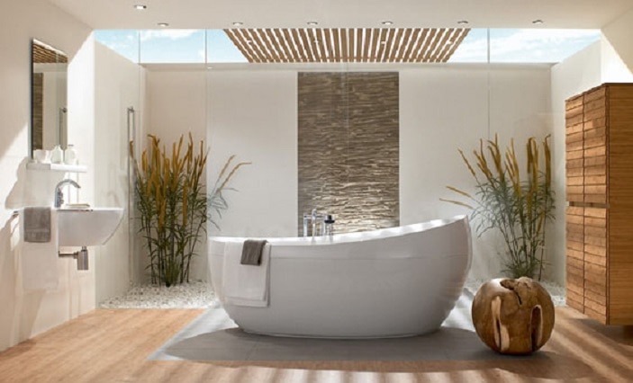 bath tub in renovated bathroom